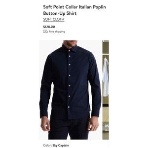 Soft Point Collar Italian Poplin Button-Up Shirt L